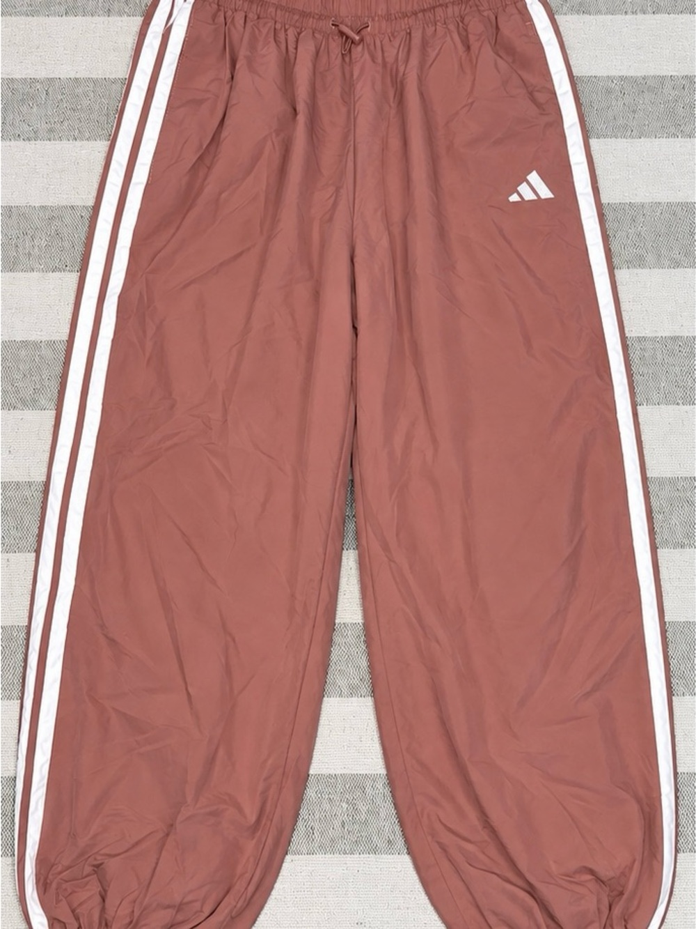 Adidas Wide Leg Track Pants Women’s Large Mauve Pink 3 Stripe Windbreaker